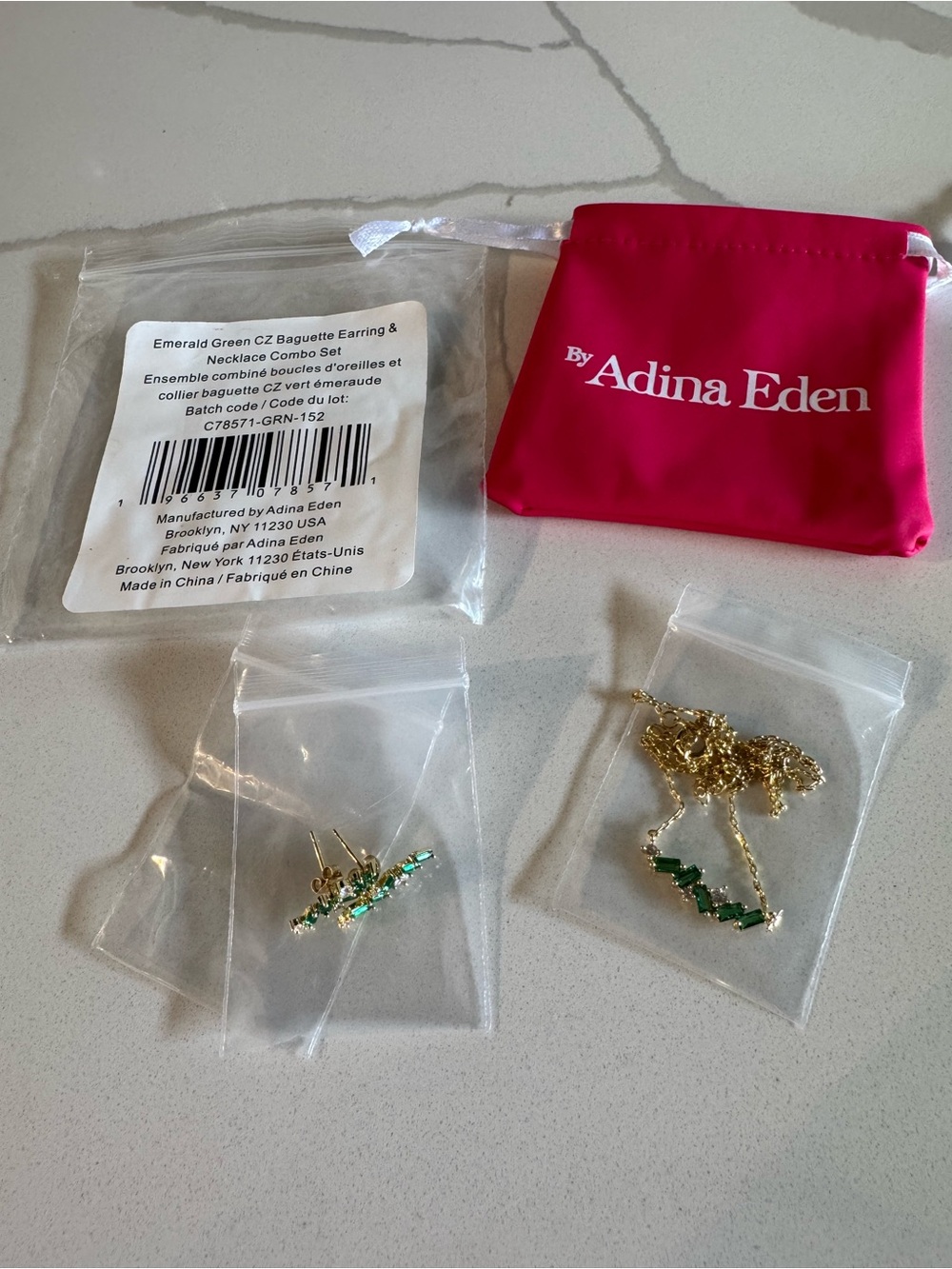 Adina Eden Gold-Tone Emerald Necklace & Studs - NEW